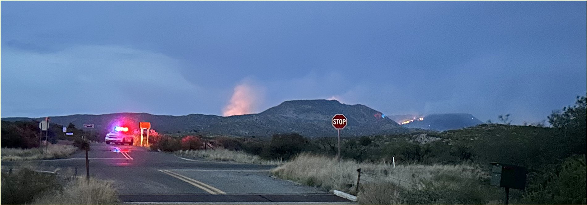 Racetrack and Grapevine fires viewed from Hwy. 169 east of Cherry