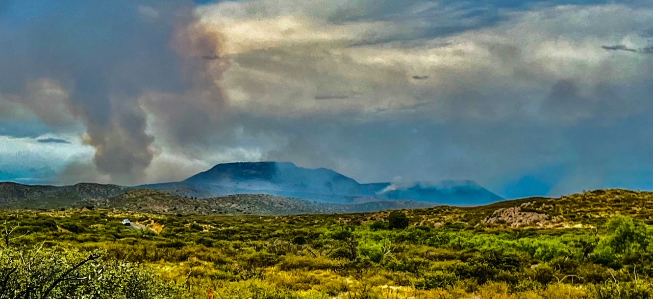 Racetrack and Grapevine fires viewed from Hwy. 169 east of Cherry